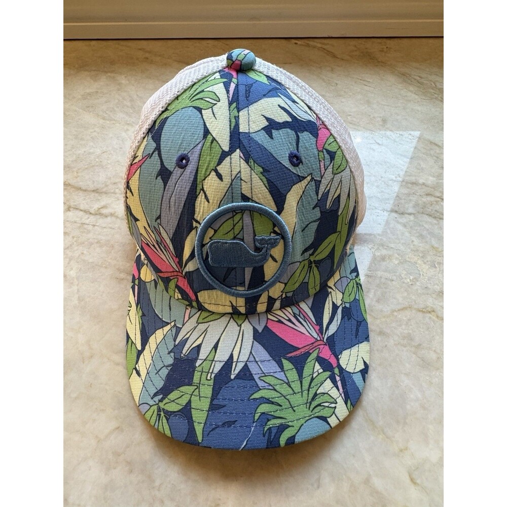 Vineyard Vines Kids Neon Tropical Floral Whale Trucker Hat Snapback 22”